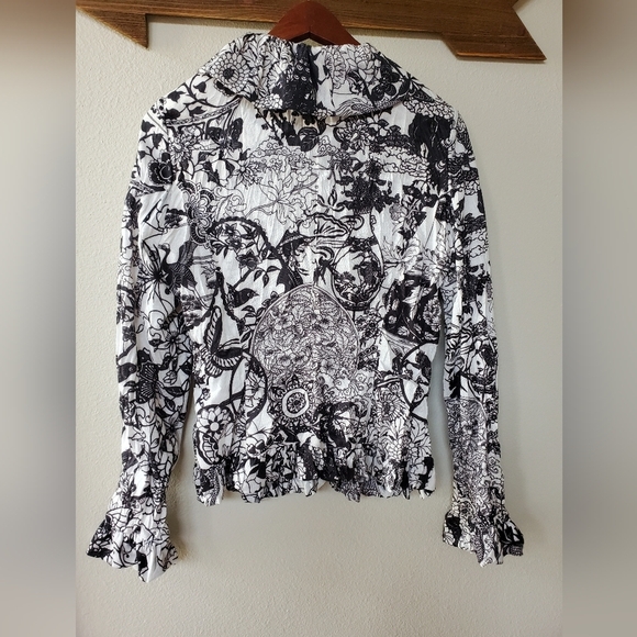 Alberto Makali Vintage Floral Ruffle Zip up jacket. Womens size S - Picture 6 of 6